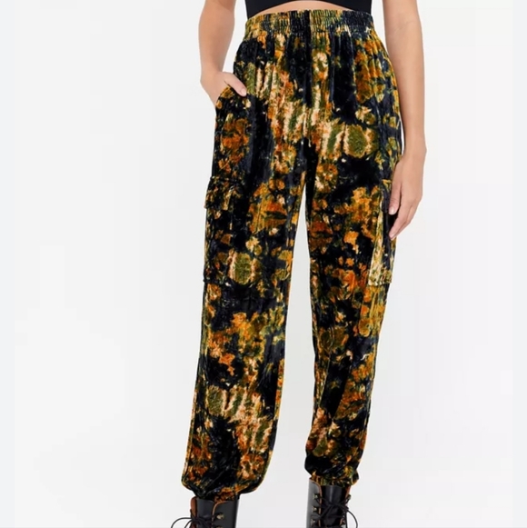 Urban Outfitters Pants - Urban Outfitters Penelope Velvet Joggers Black Green Orange Gold XS Cozy Chic
